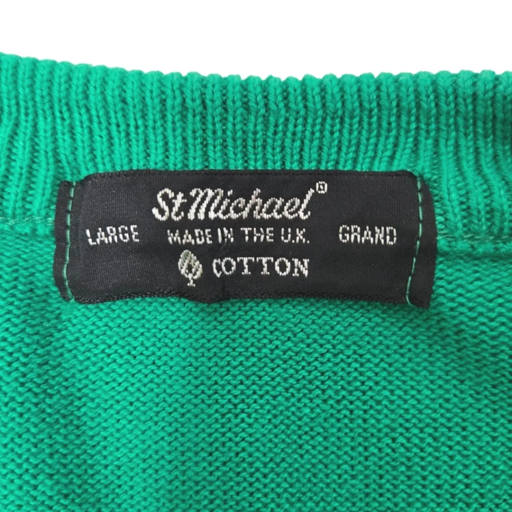 St Michael Mens Green Cotton Crewneck Oversized Sweater